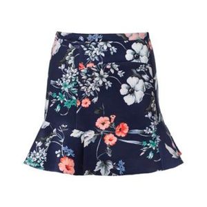 Zara Neoprene Floral Print Skirt with Frill Hem
